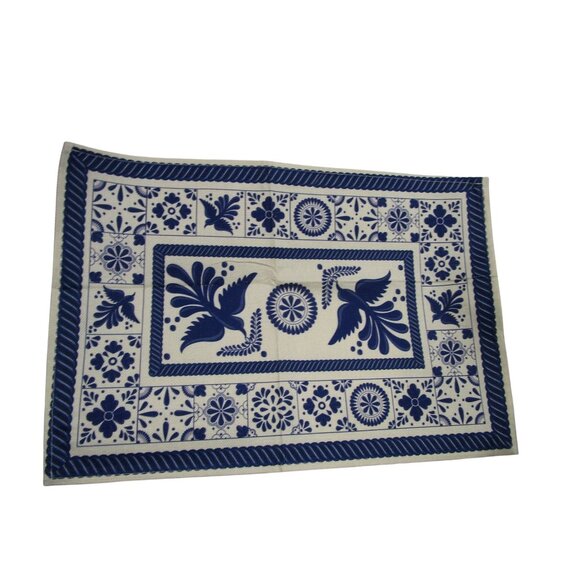 Talavera Tile Print Cotton Fabric Placemats Set Of 4 Blue White EUC - Picture 8 of 15